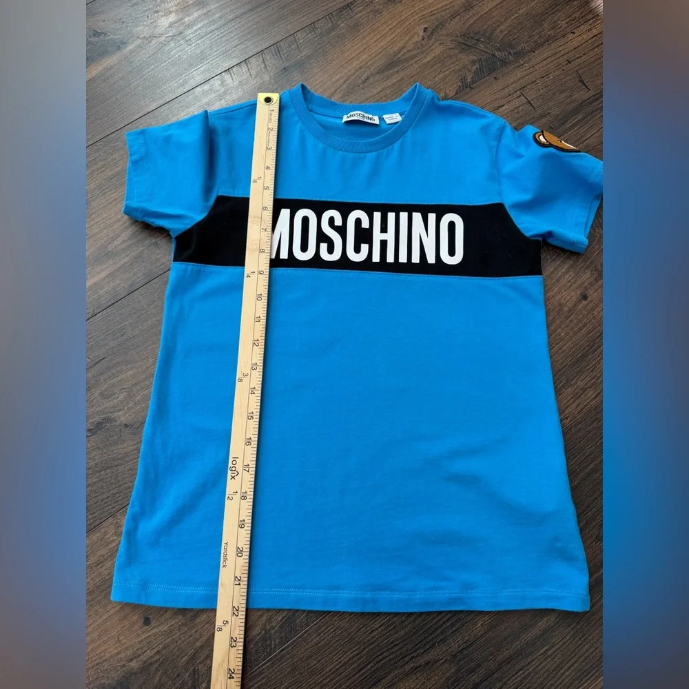 MOSCHINO Teen Logo Bear Tee Blue Black Size 12